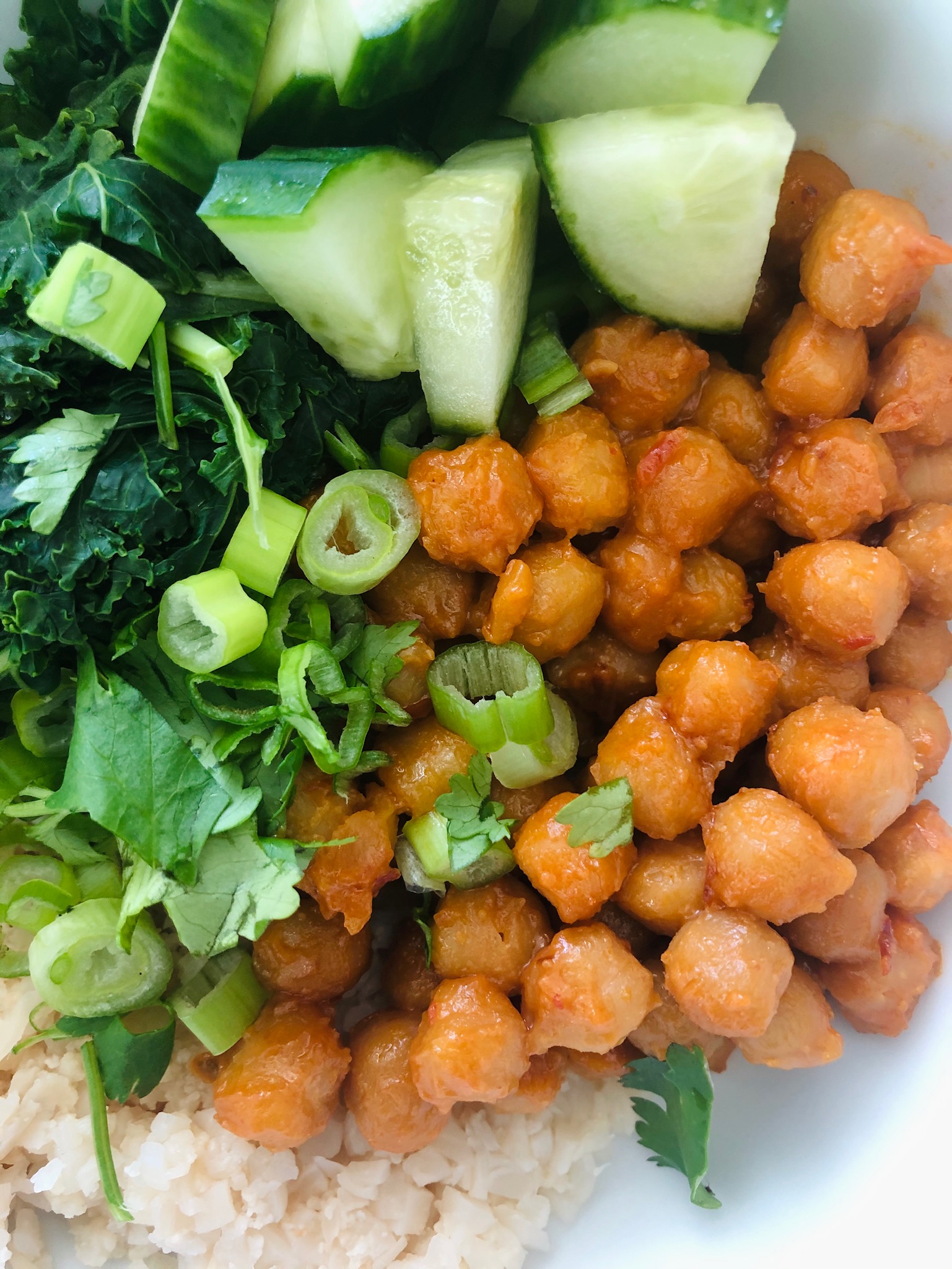 miso glazed chickpeas in a dinner bowl